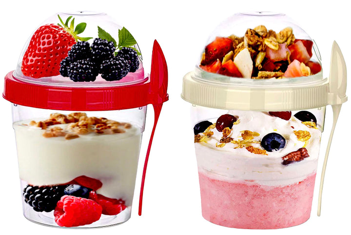 Joghurtbecher mit Löffel, 500ml wiederverwendbare Frühstückstöpfe, Müslibehälter für unterwegs, Lunc