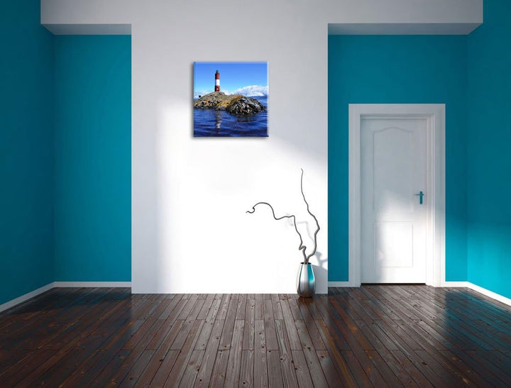Pixxprint Leuchtturm mit Robben auf Kleiner Insel im Meer, Format: 70x70 auf Leinwand, 70x70