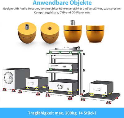 Tertullus 4 Stück Lautsprecher Füsse Aluminium Füsse Shock Absorber Schwingungsdämpfer für Lautsprec