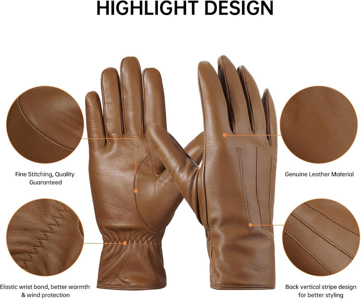 BISON DENIM leder handschuhe damen-Kaschmirverkleidung, Touchscreen und Winterhandschuhe Kaffee XXL,
