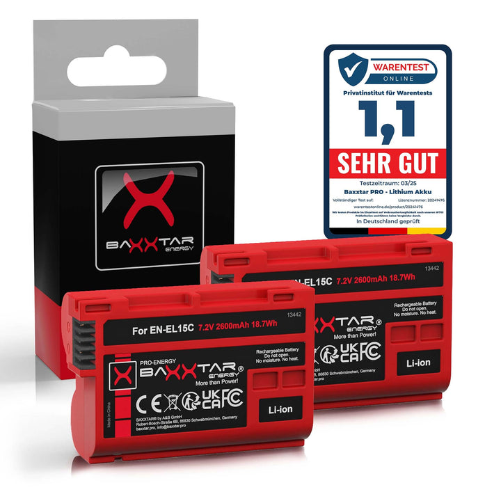Baxxtar Pro EN-EL15c 2400mAh Kamera-Akku Pack kompatibel mit Nikon Z5 Z6 II Z7 II Z8 etc. (Nicht für