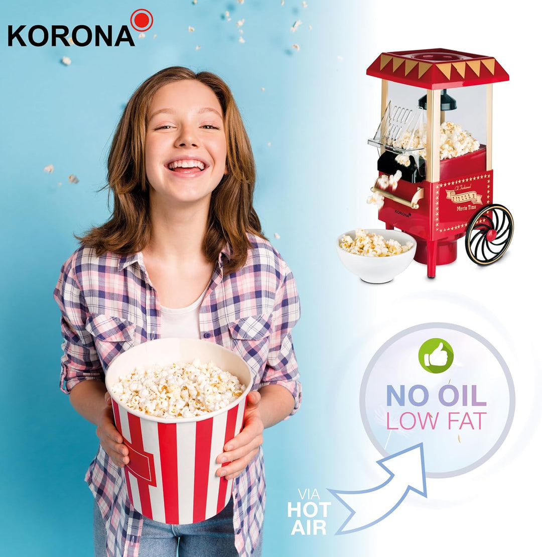 Korona 41100 Popcornmaschine | Retro-Design | Ölfreie Herstellung von Popcorn dank Heissluftverfahre