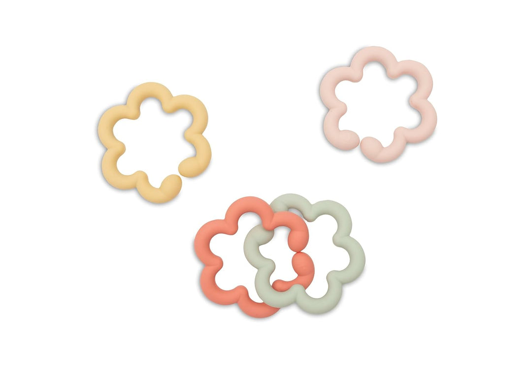 Jollein Spielringe Baby – Flowers – Silikon &amp; Nylon – BPA-Frei – Beissring Baby – Greifring &amp; Zahnun