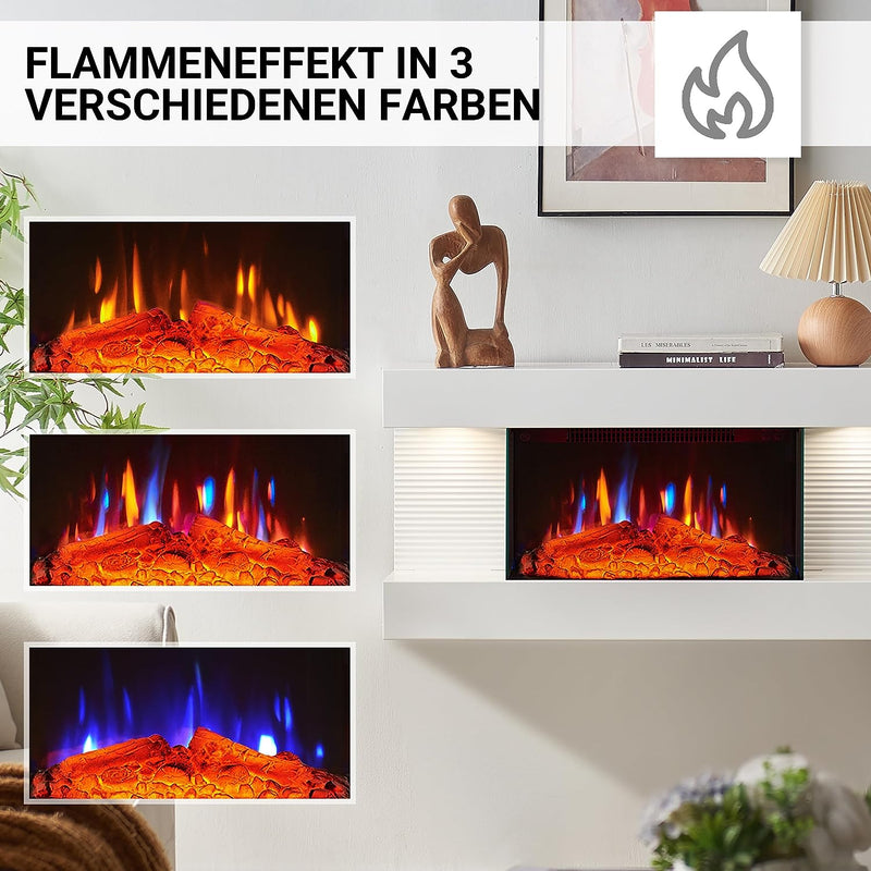 BALDERIA Elektrokamin Ida | Elektrischer Wandkamin mit 3D-Flammeneffekt | Elektro Heizung 1800W | Ka