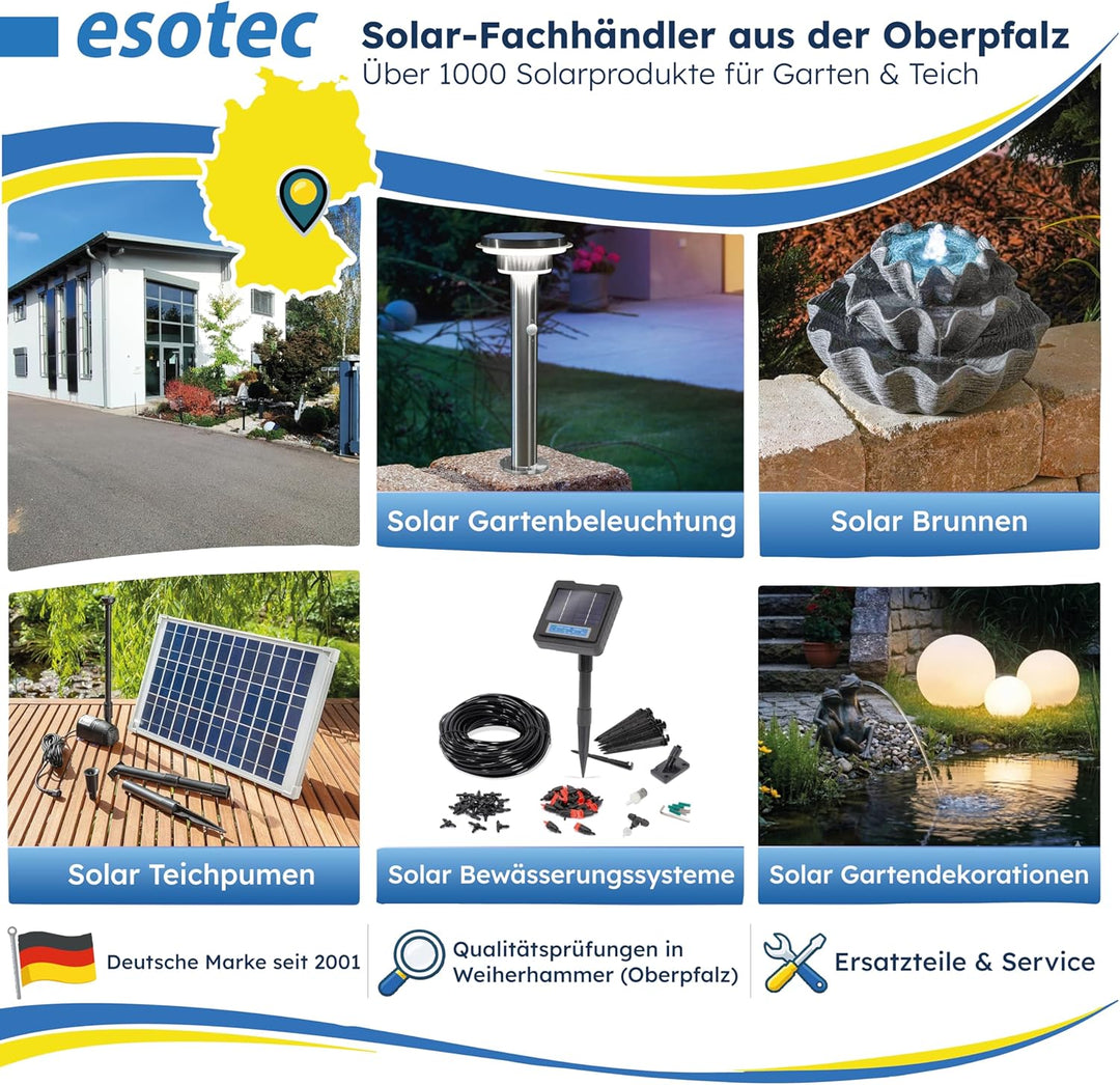 Esotec Solar Wasserspeier Set sitzender Elefant LUMI, H=17,5cm, Wasserspiel mit Teichpumpe 250l/h, S