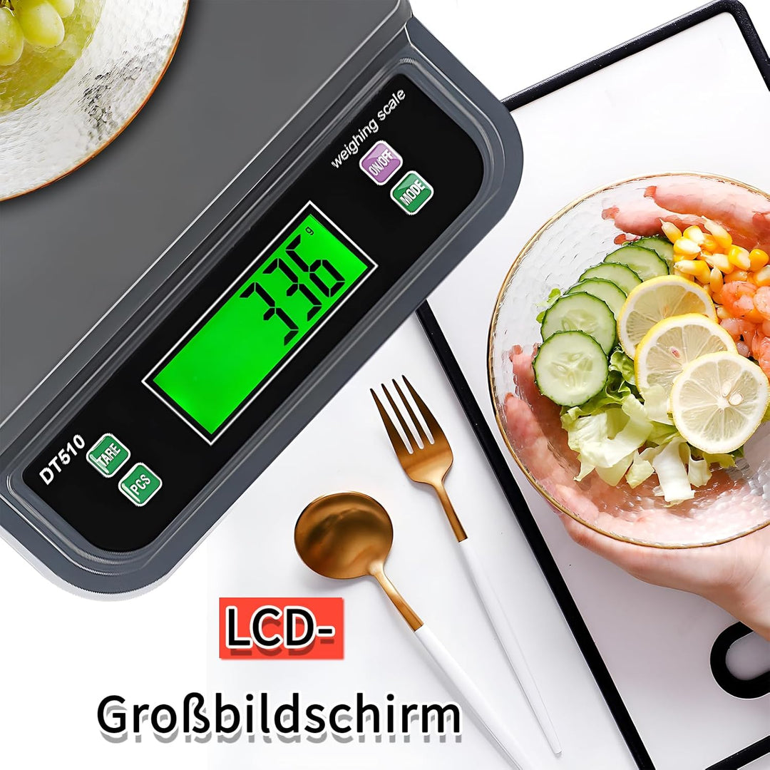 Küchenwaage Digitale 30kg mit grossem LCD-Display Digitalwaage mit Tara Funktion und digitalwaagemit