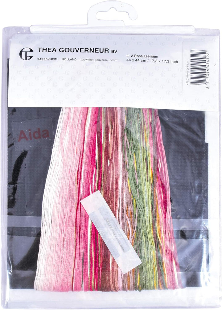 Thea Gouverneur - Kreuzstich-Set - Rosa Leersum - Aida Schwarz - 18 Count - Für Erwachsene - 412.05,