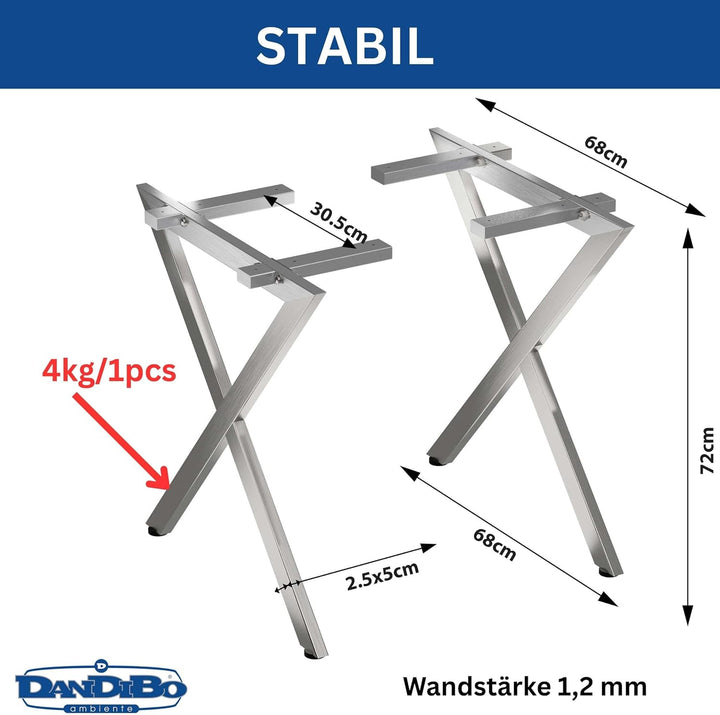 DanDiBo 2X Tischbeine Edelstahl 72 x 68 cm Tischgestell Höhenverstellbar 96678 Tischfüsse Möbelfüsse