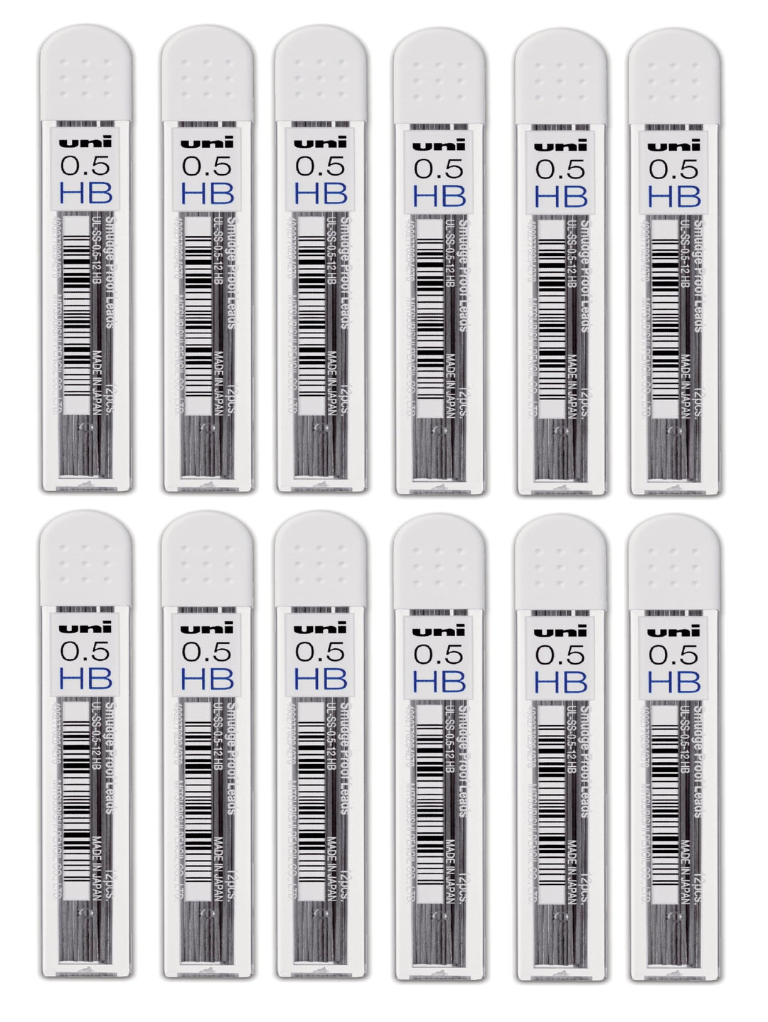 Uni Nano Dia Minen 0,5 mm HB – 12 Tuben x 12 Minen (144 Führt) 12 Stück Transparent, 12 Stück Transp
