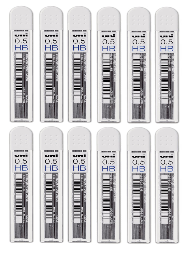 Uni Nano Dia Minen 0,5 mm HB – 12 Tuben x 12 Minen (144 Führt) 12 Stück Transparent, 12 Stück Transp
