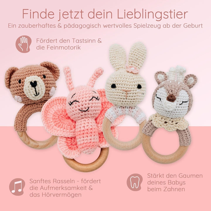 Personalisierter Beissring Baby - Niedlicher Greifling für Baby's, Greifring, Babyrassel mit Name al