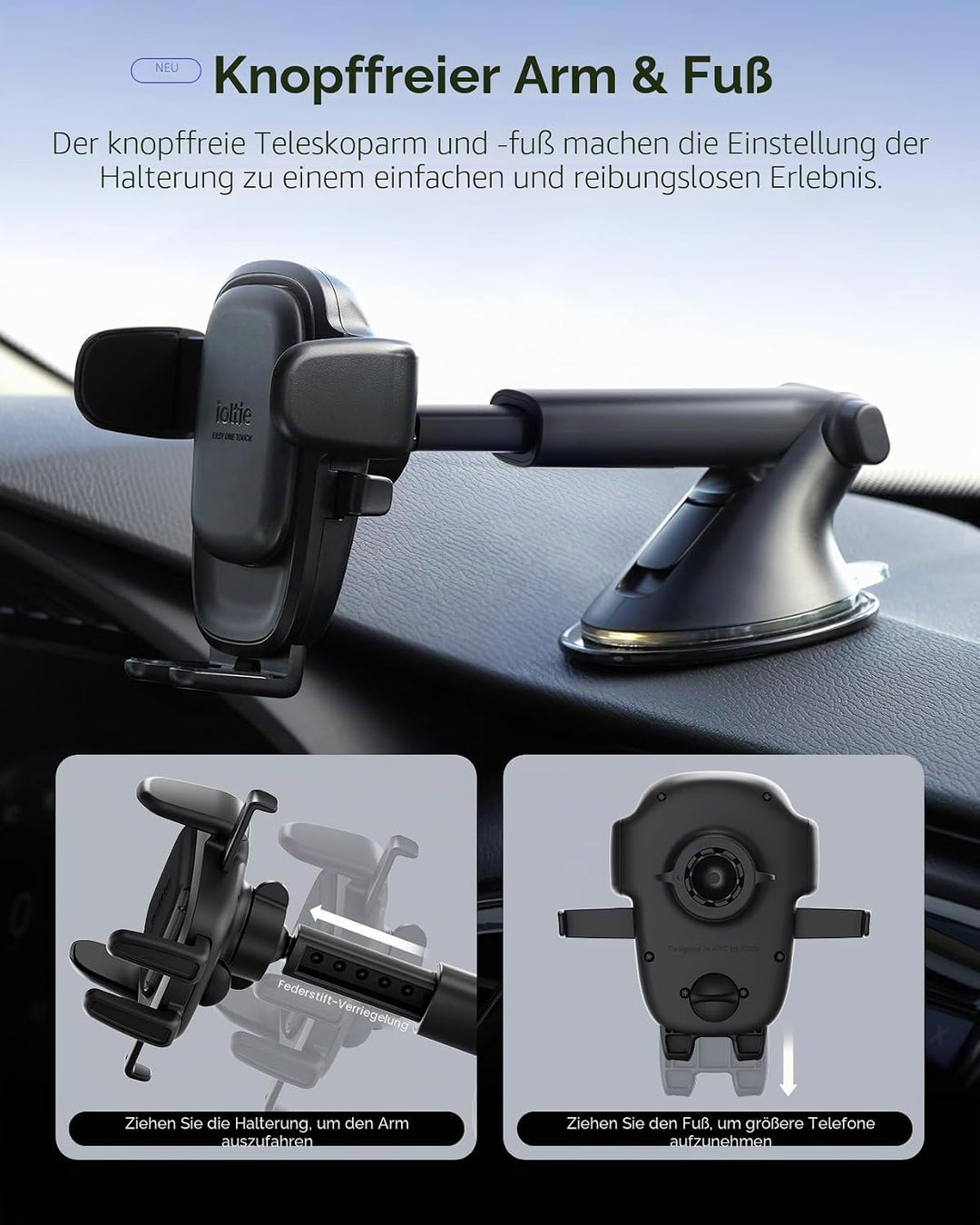iOttie Easy One Touch 6 Universal-Kfz-Halterung für Armaturenbrett und Windschutzscheibe, Saugnapf,