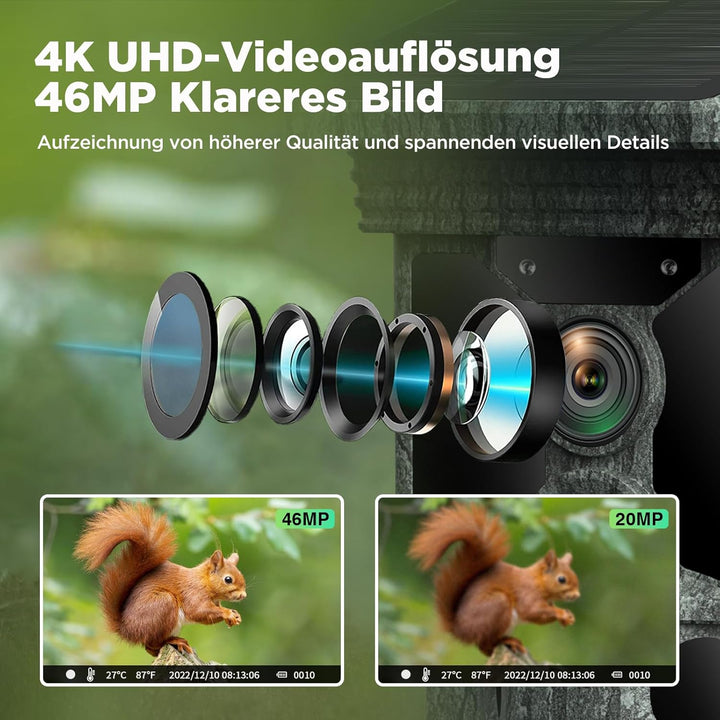 VOOPEAK Wildkamera WLAN Solar, 4K 30fps 46MP Wildkamera mit Handyübertragung App, Wildtierkamera mit