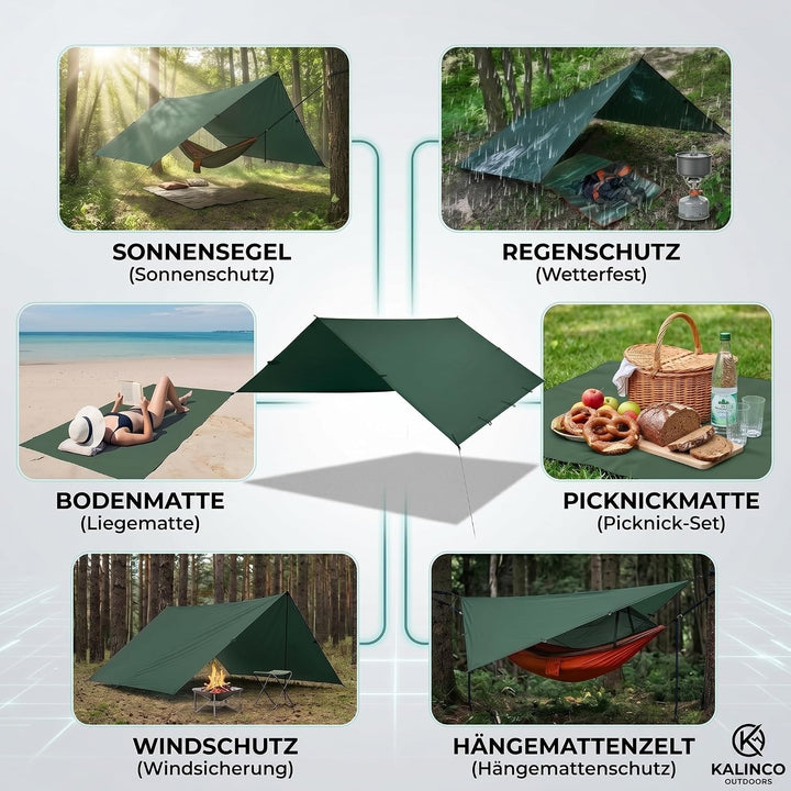Zeltplane Tarp für Hängematte Regenschutz Sonnensegel für Ourdoor Camping Wasserdicht Anti-UV Grün 3
