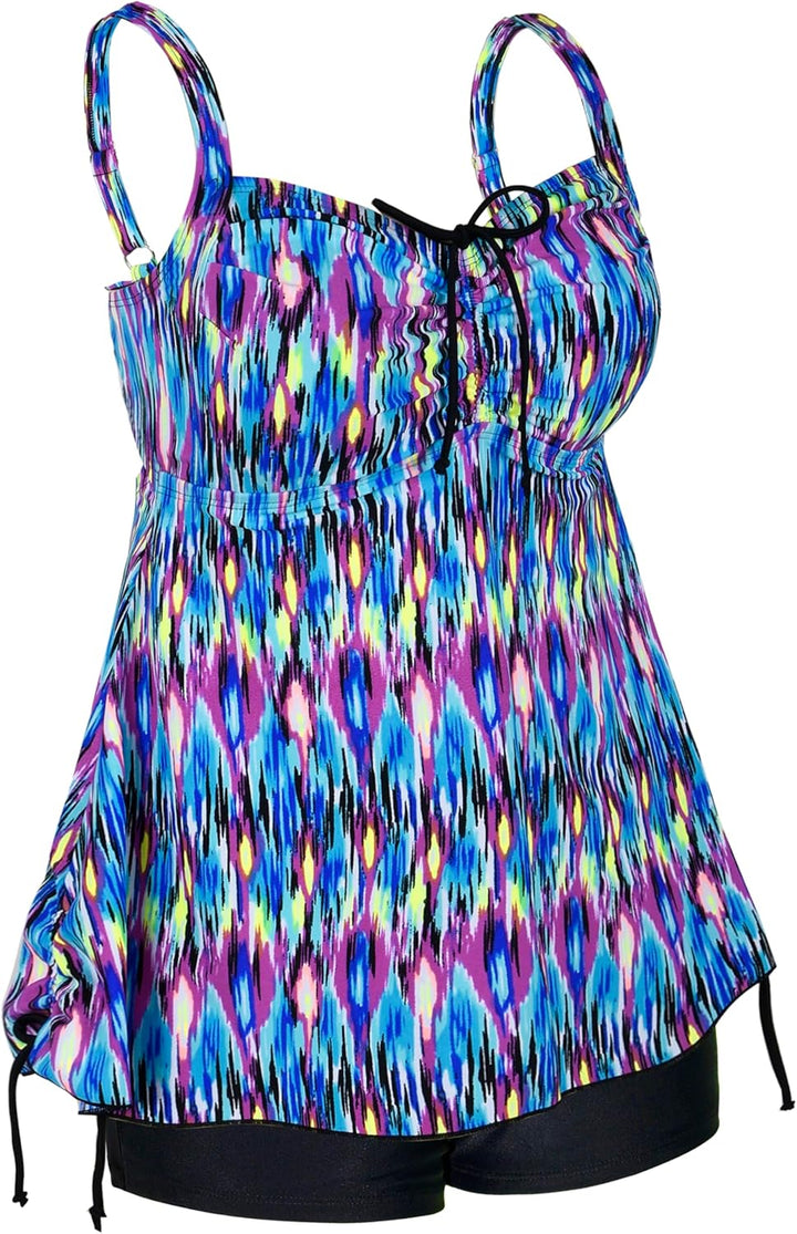 Hilor Tankini Bathing Suits for Women Plus Size Swimsuit Retro Paisley Two Piece Swimwear Blaues Pop