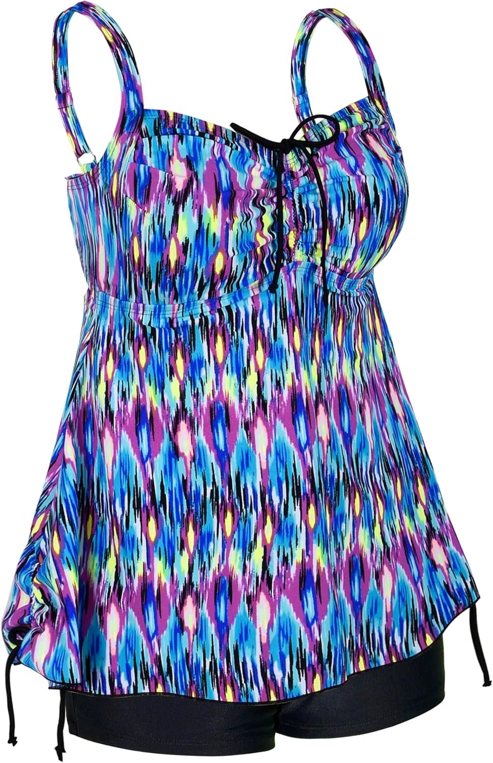 Hilor Damen Kordelzug Tankini-Badeanzug in Übergrösse Retro-Badebekleidung 20 Blaues Pop-muster, 20