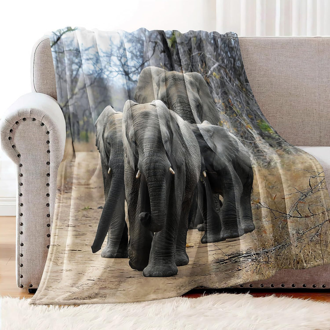 YISUMEI Bedruckte Kuscheldecke Waldstrasse Elefant Decke Weich Flanell Fleecedecke 150x200 cm 150 x