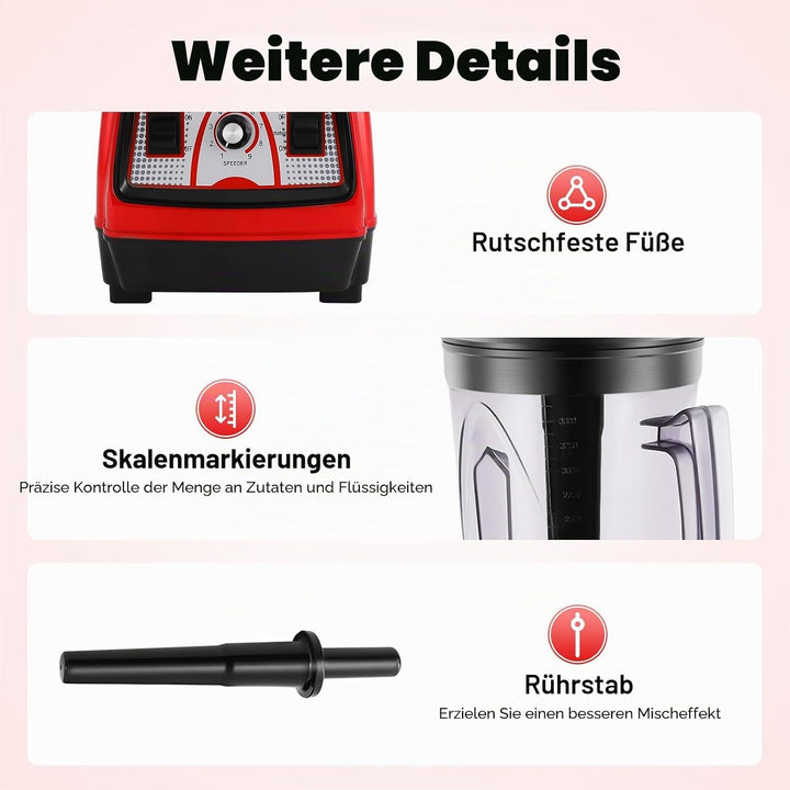 2200W Profi Standmixer 4L - Hochleistungs Mixer für Smoothies, Crushed Ice &amp; Fleisch - Grossvolumige