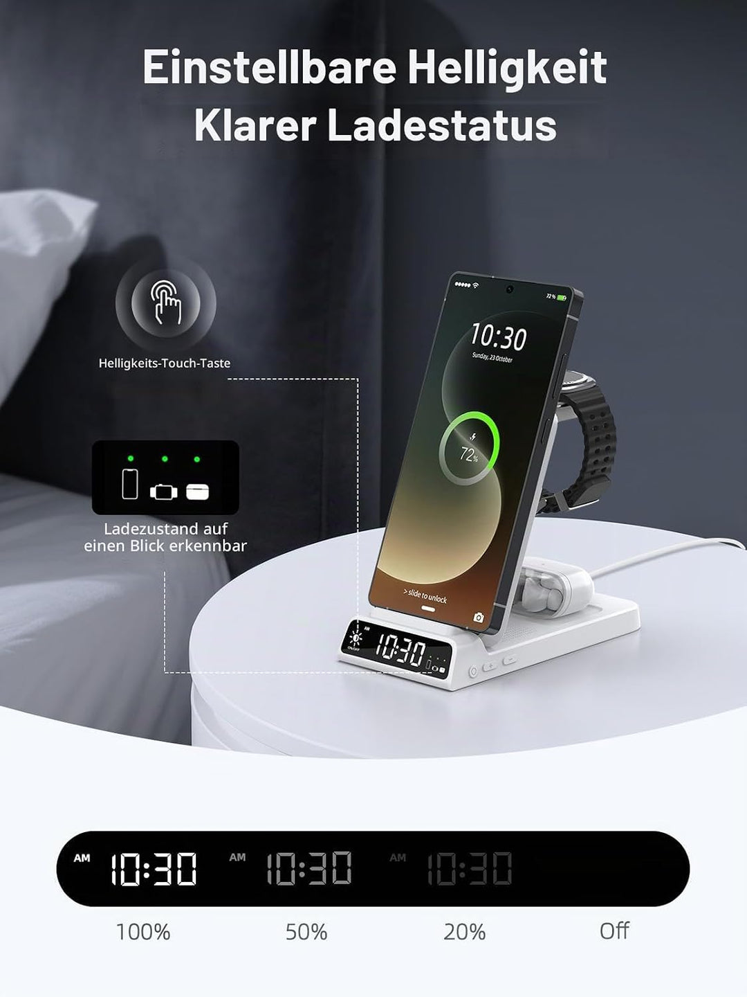 Drahtloses Ladegerät für Samsung Ladestation mit Uhr für Samsung Galaxy S25 Ultra/S24/Z Fold 6/Flip