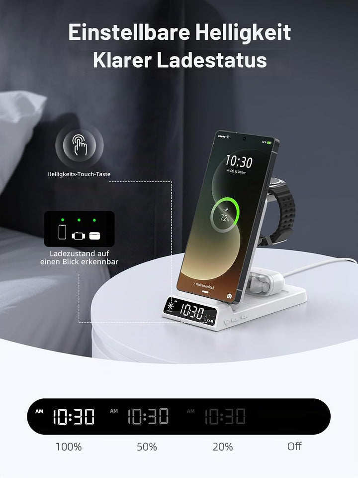 Drahtloses Ladegerät für Samsung Ladestation mit Uhr für Samsung Galaxy S25 Ultra/S24/Z Fold 6/Flip