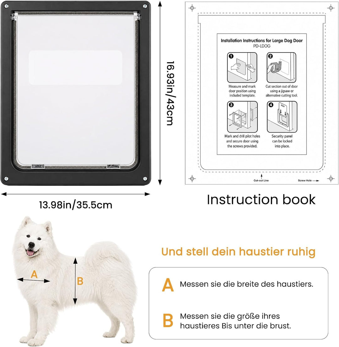 Wetterfeste Haustierklappe für grosse Hunde und Katzen 43 x 35,5 cm, magnetisches Verschlusssystem m
