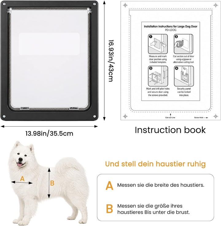 Wetterfeste Haustierklappe für grosse Hunde und Katzen 43 x 35,5 cm, magnetisches Verschlusssystem m