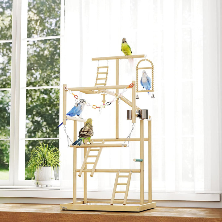 PawHut Papageien Spielplatz, 48 x 38 x 95 cm, Vogelspielplatz für Papageien, Parrot Playstand mit Sp