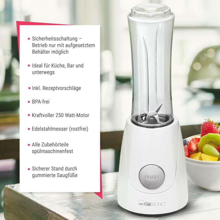Clatronic® Smoothie Maker für Smoothies & Shakes | Mixbehälter als Trinkbecher zu verwenden | Shaker