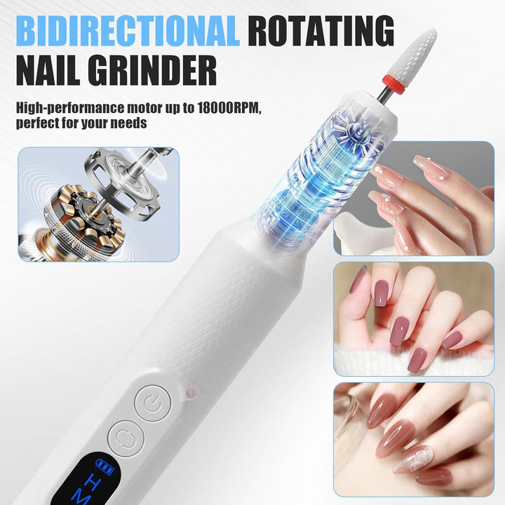 Nagelfräser Kabellos, 12 in 1 Fräser für Gelnägel, Elektrische Nagelfeile Professionell Nail Drill,