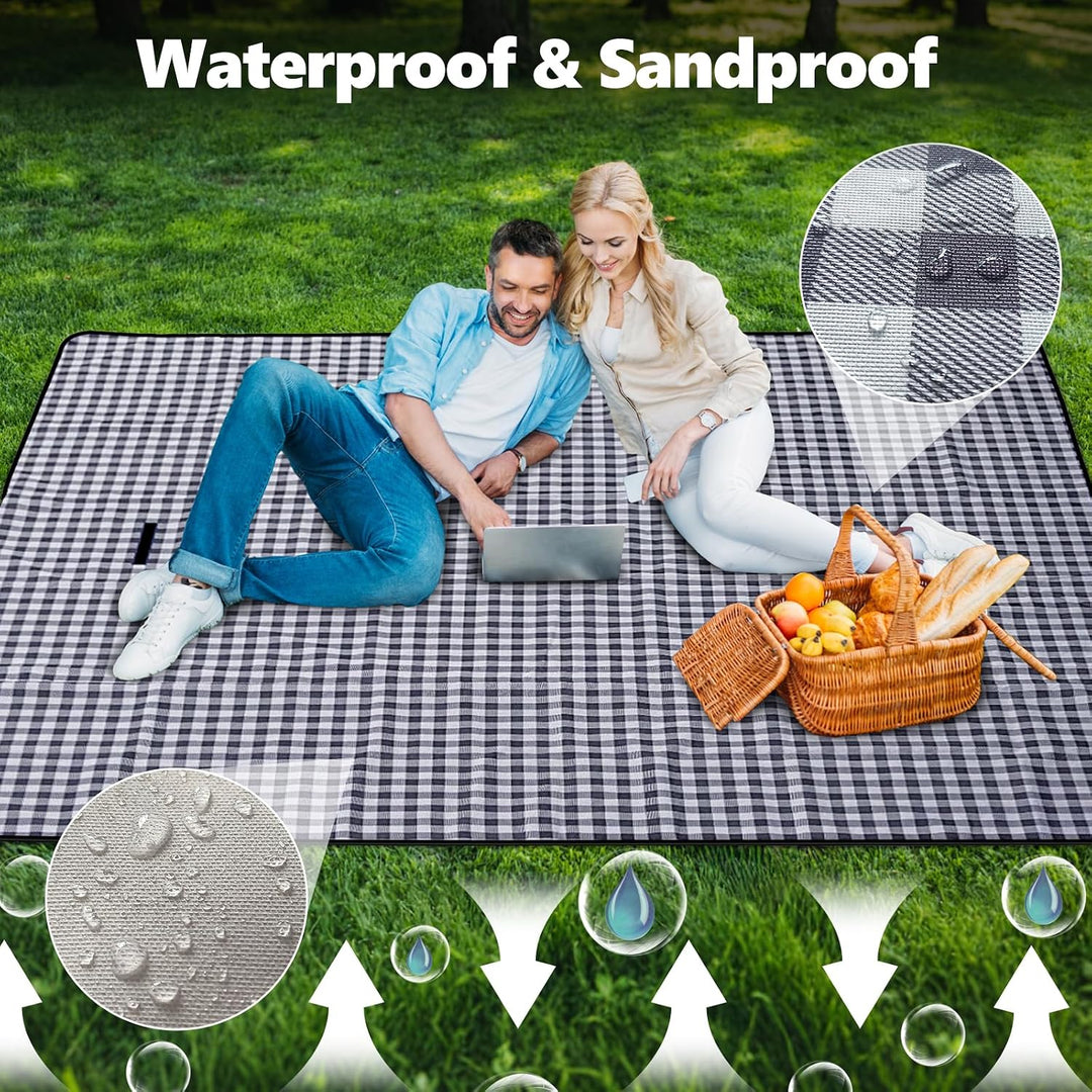 Grosse Picknickdecke Wasserdicht, 200 x 200 cm Picknickmatte, maschinenwaschbar, zusammenklappbar un