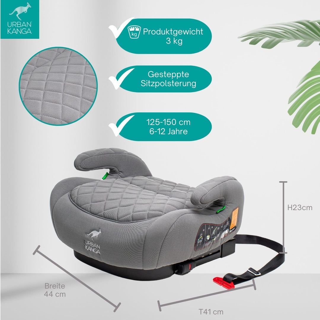 Urban Kanga Wombat Sitzerhöhung Auto Kinder Isofix 125-150 cm Gruppe 3 (Grau Gesteppt), Grau Gestepp