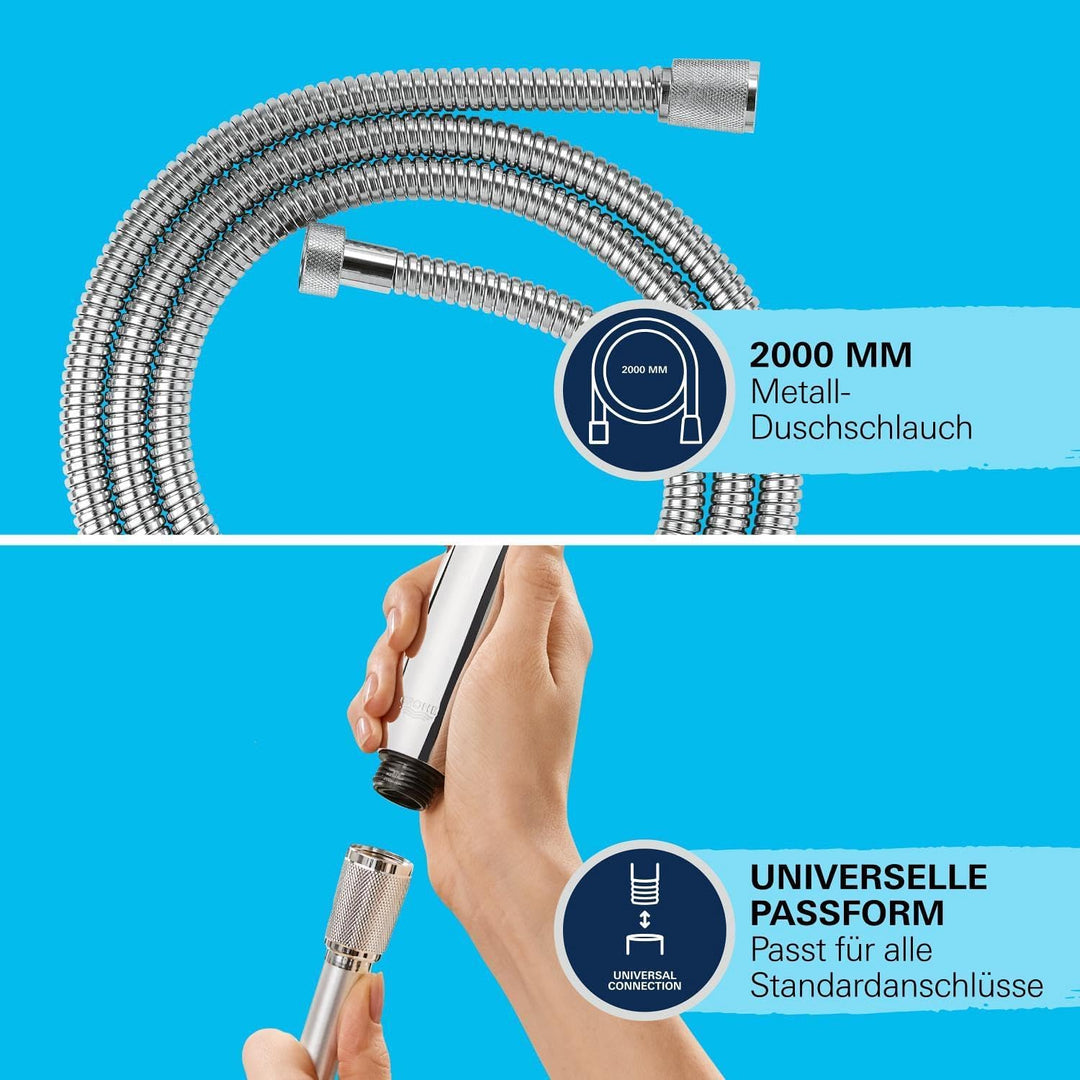 GROHE Vitalioflex - Metallbrauseschlauch (2000 mm, verstärkte Ausführung, knickfest, hitzebeständig)