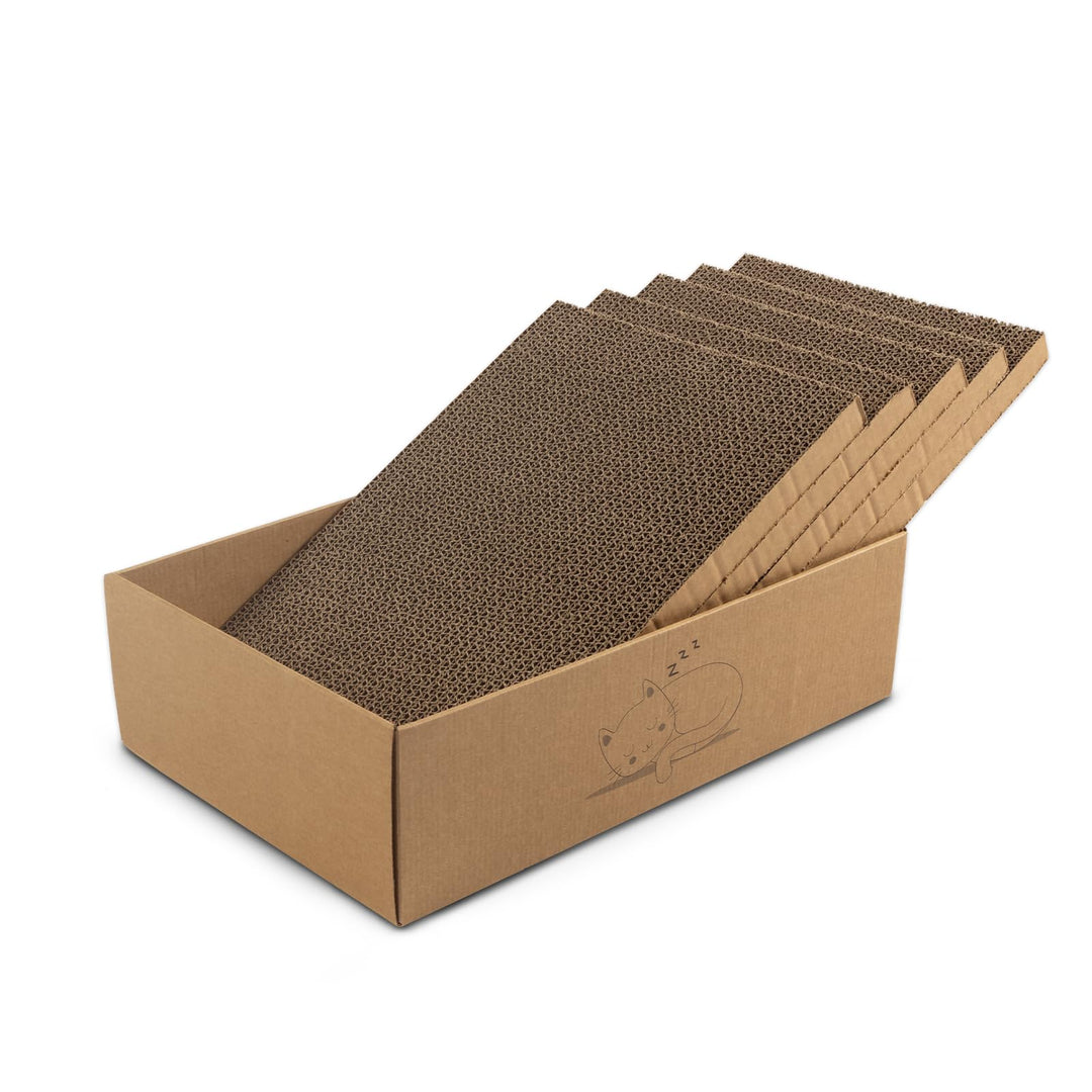 casa pura Katzenkratzbox Tiger mit 5 Kratzbrettern - 43,5 x 29,5 x 14 cm - Doppelseitige Kratzpappe