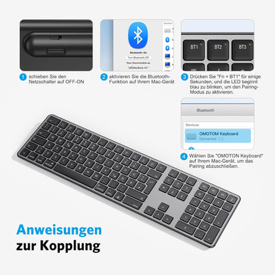 OMOTON Bluetooth Tastatur für Mac(MacBook/MacBook Air/MacBook Pro/iMac/iMac Pro/Mac Pro), wiederaufl