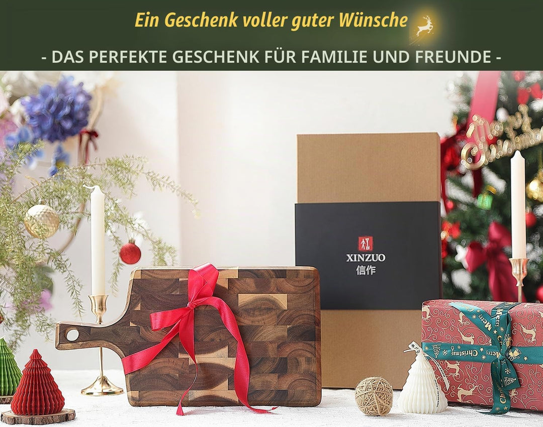 XINZUO Schneidebrett aus Akazienholz 41 * 22 * 1,9cm Rechteckiges Servierbrett mit Griff, Hackbrette