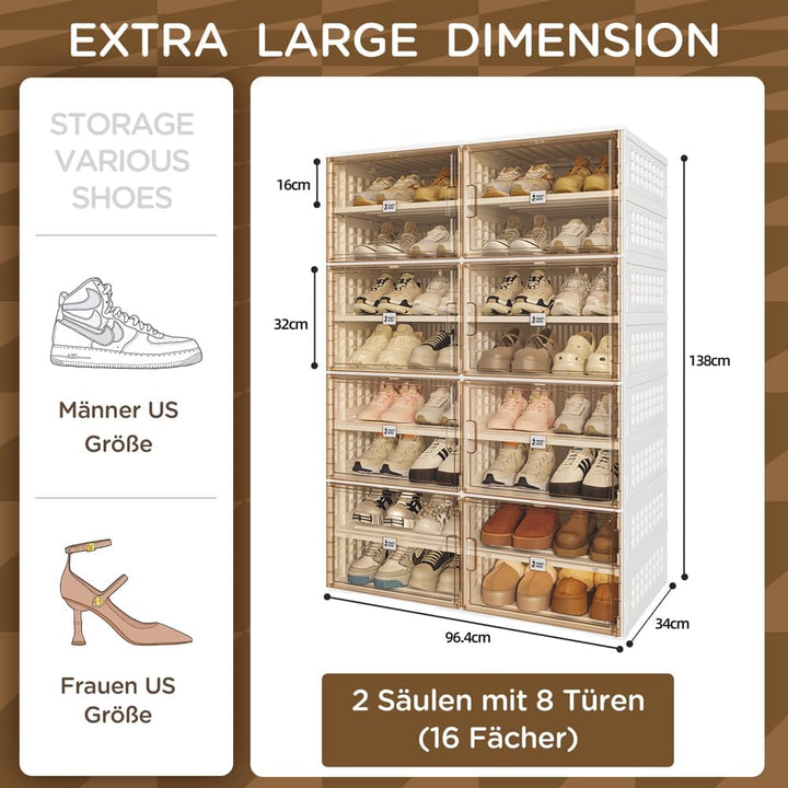 Grosser Schuhschrank,Transparente Schuhboxen,Schuhregal Platzsparend,Stapelbar, mit Magnetischer Tür