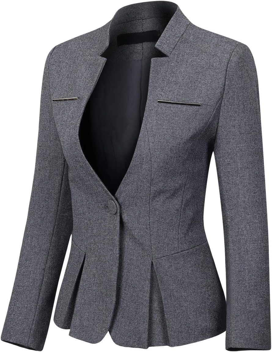 YYNUDA Damen Slim Fit Blazer Sommer Elegant Anzugjacke mit EIN Knopf Kurz für Office Business XL Dun