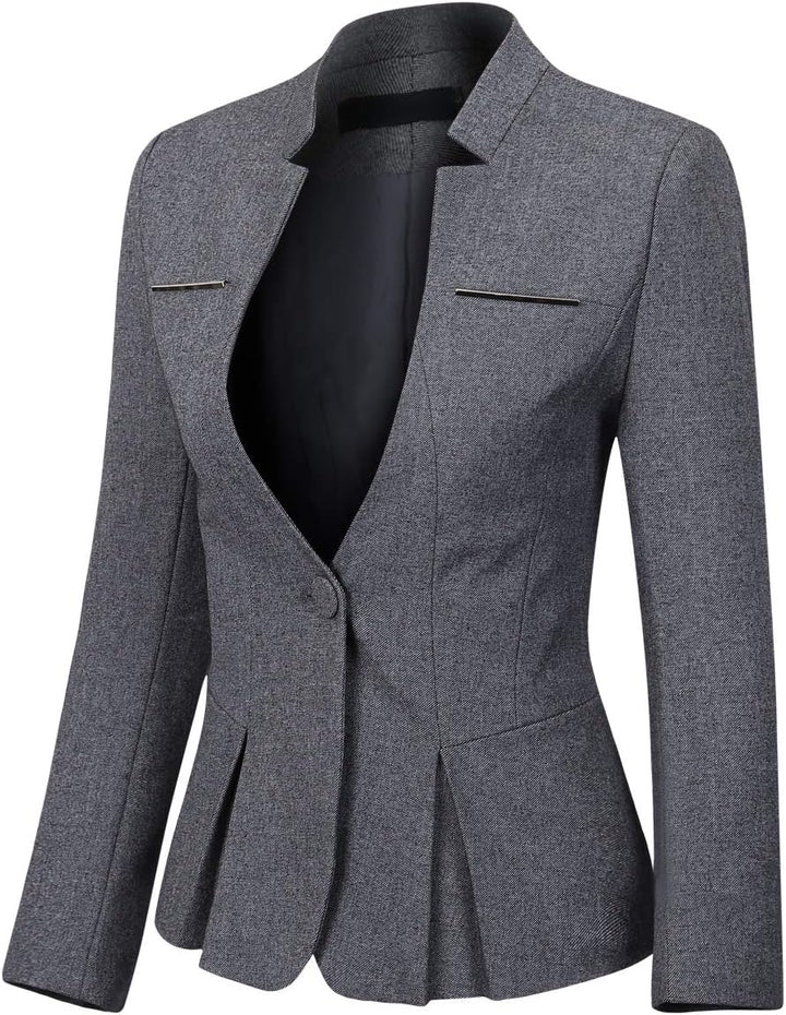 YYNUDA Damen Slim Fit Blazer Sommer Elegant Anzugjacke mit EIN Knopf Kurz für Office Business, L Dun