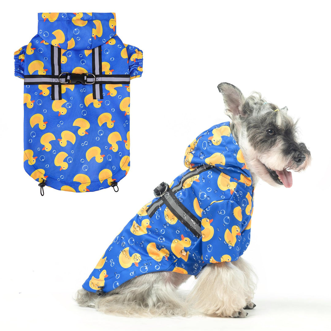 BEAUTYZOO Hunde-Regenmantel mit Kapuze und integriertem Geschirr für kleine, mittelgrosse und grosse