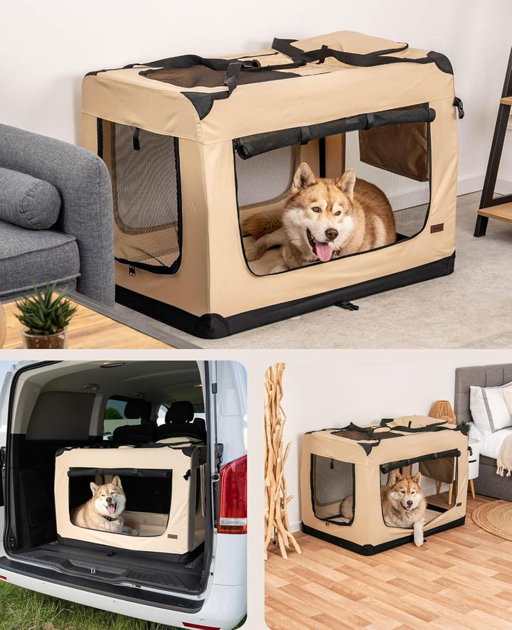lionto Hundetransportbox Hundetasche Hundebox Faltbare Kleintiertasche Grösse XXXL Farbe Beige (XXXL