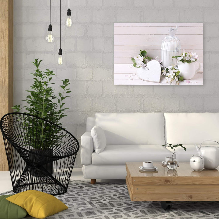 Feeby Bild auf Leinwand Herz Kunstdruck modern für Wohnung Weiss 80x60 cm M14321 80x60 cm, M14321 80