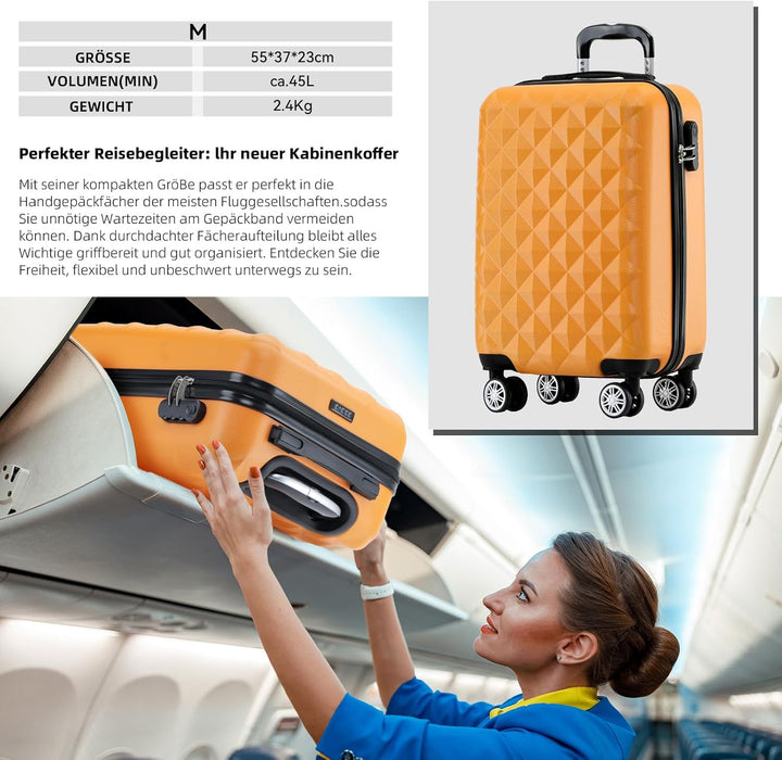 BEIBYE Zwillingsrollen 2066 Hartschale Trolley Koffer Reisekoffer Gepäck M-L-XL-Set (Orangen, Set) O