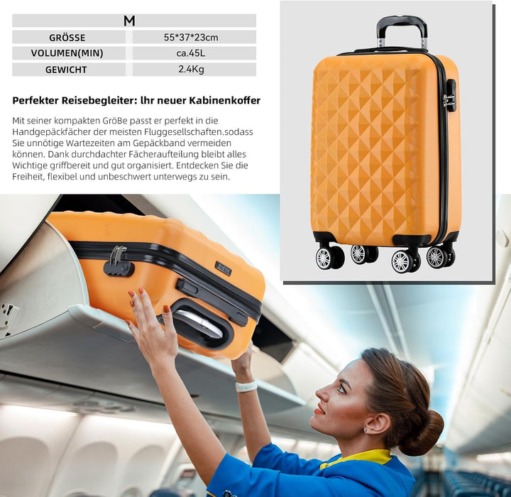 BEIBYE Zwillingsrollen 2066 Hartschale Trolley Koffer Reisekoffer Gepäck M-L-XL-Set (Orangen, M) Ora