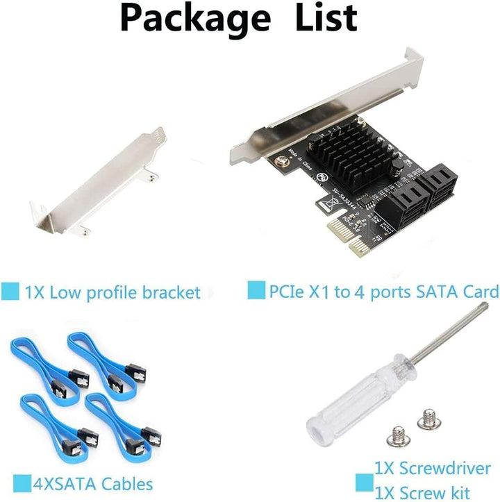 Ziyituod SATA Karte, PCIE 3.0, 4 Ports mit 4 SATA-Kabeln, SATA-Controller-Erweiterungskarte mit Low-
