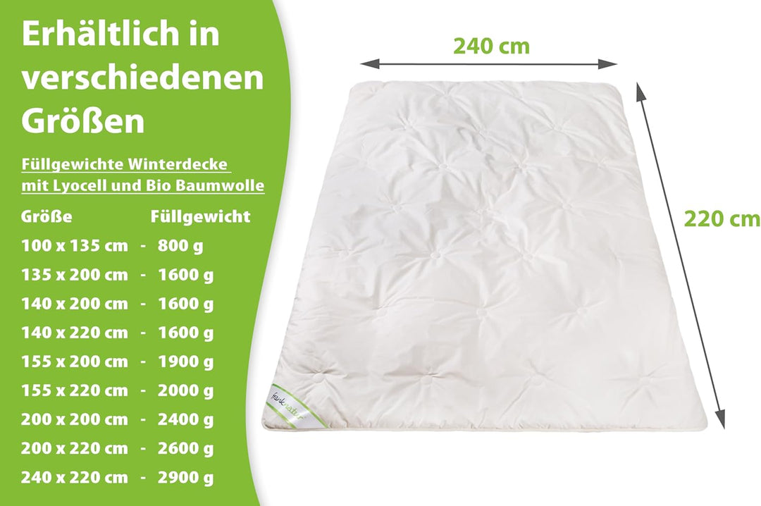 franknatur Winterdecke Bettdecke 240x220 Lyocell Tencel Bio Baumwolle Decke Winter Winterdecke 240 x