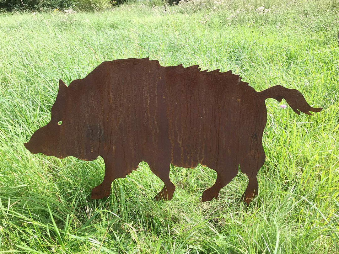STEINFIGURENWELT GIEBEN Wildschwein laufend 100x50cm zum Stecken Gartenstecker Edelrost Gartendeko W
