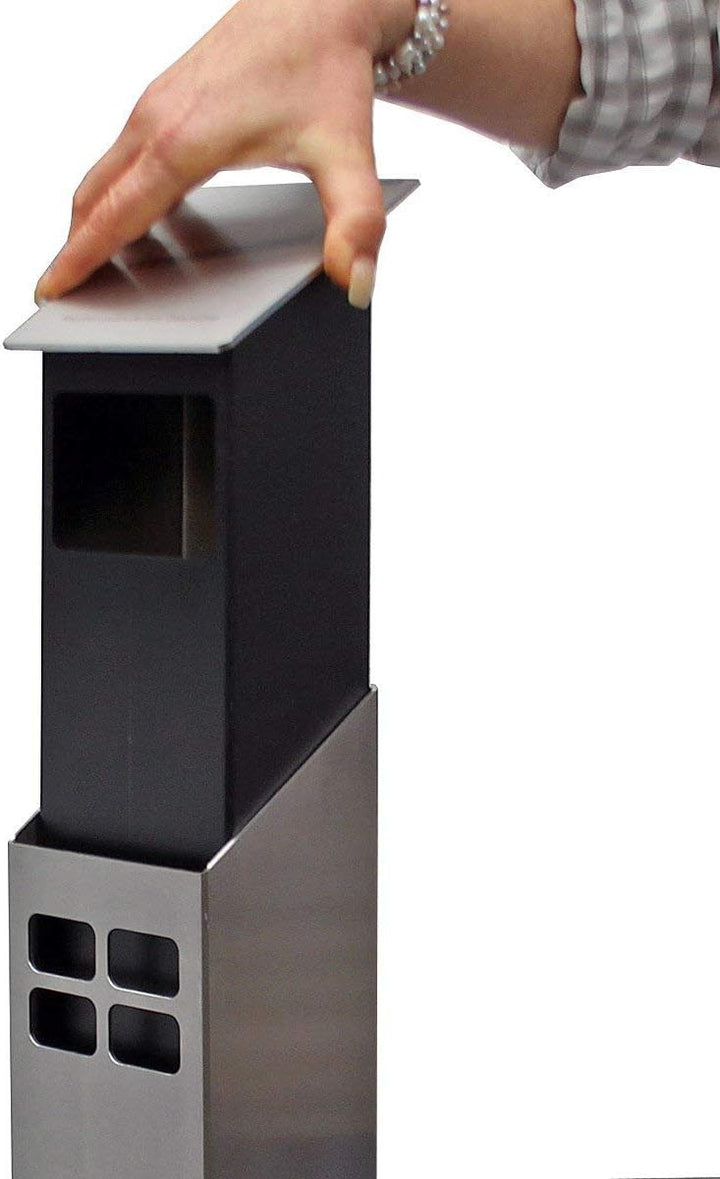 Hiska Standascher Edelstahl, Quadratisch, inkl. Erdspiess, Standascher, Standaschenbecher, Standasch