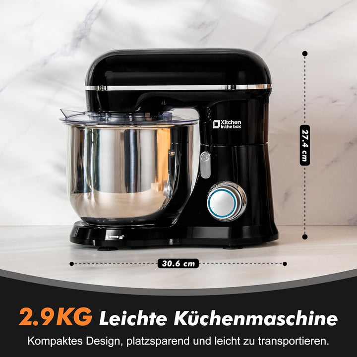 Kitchen in the box Kompakte Küchenmaschine 3,5 L, Rührmaschine & Knetmaschine mit 10 Geschwindigkeit