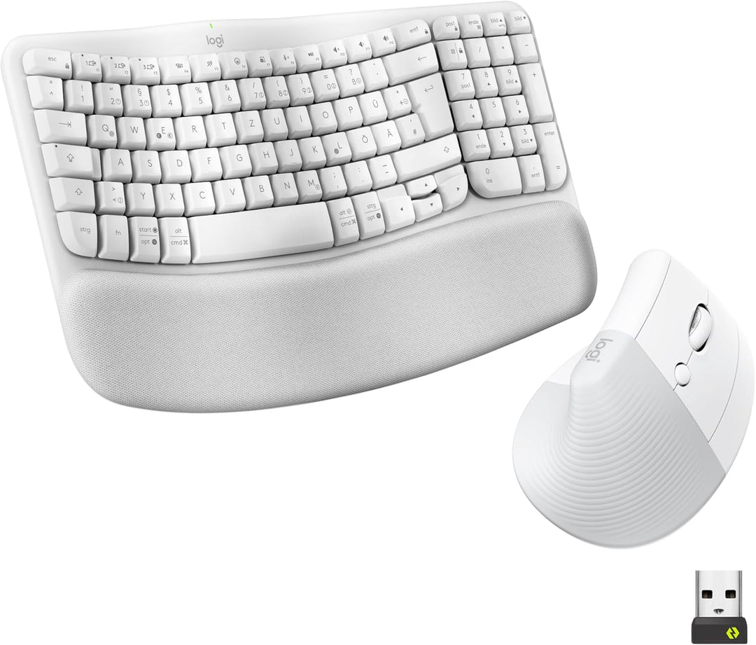 Logitech Wave Keys und Lift vertikale Maus – Ergonomisches Bundle – kabellose Tastatur mit gepolster