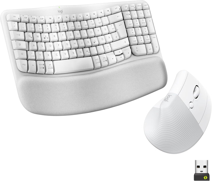 Logitech Wave Keys und Lift vertikale Maus – Ergonomisches Bundle – kabellose Tastatur mit gepolster